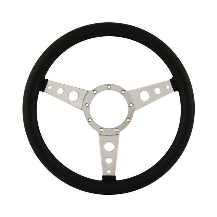 15" Aluminium 9 Bolt Steering Wheel Black Leather Full-Wrap Spokes w/Holes