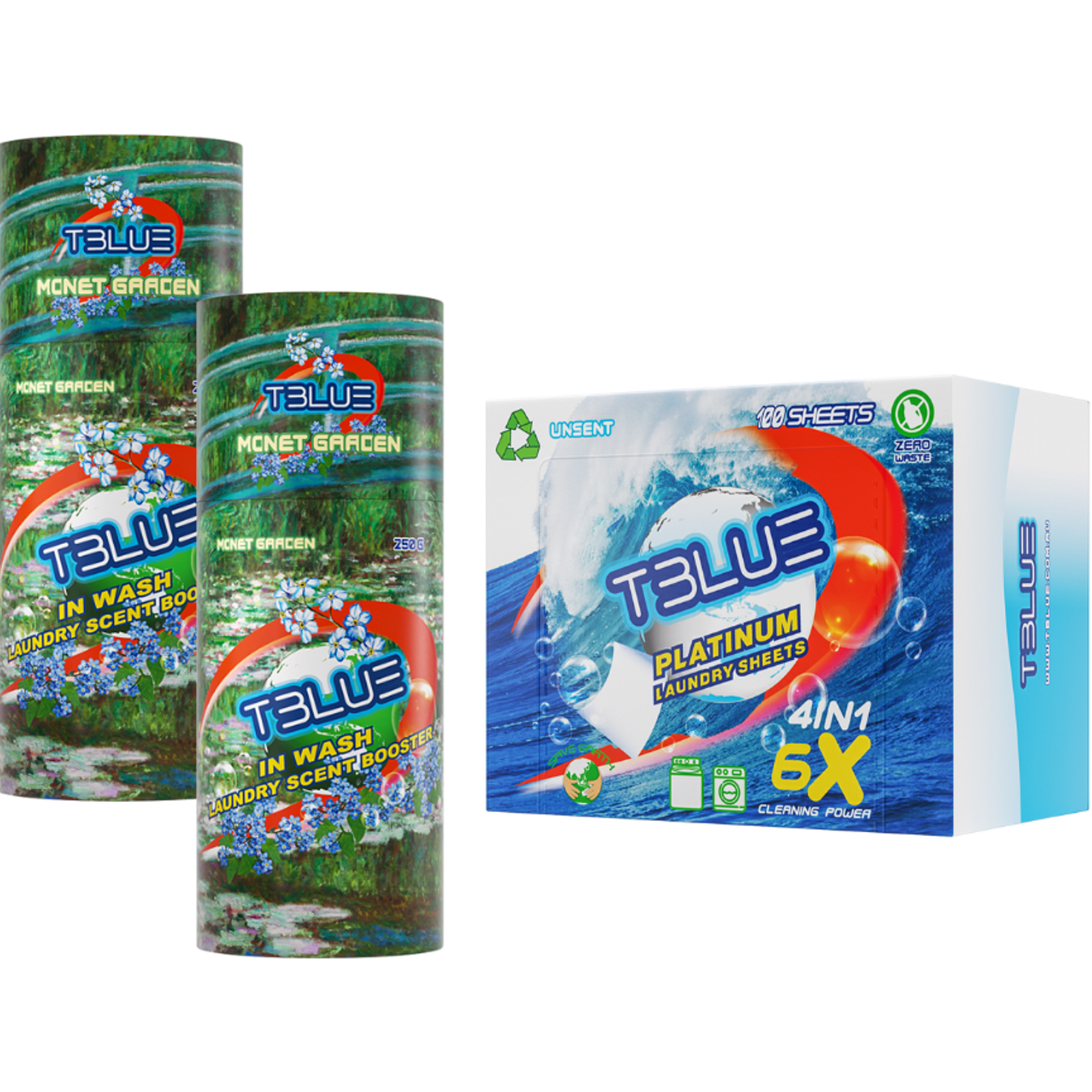 TBLUE Twin Pack In-Wash Scent Booster + Laundry 100 Sheets Bundle – Monet Garden 250g product image