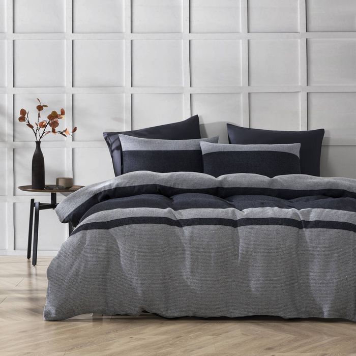 Dreamaker Herringbone 100% Cotton Quilt Cover Set Charcoal Grey Single Bed