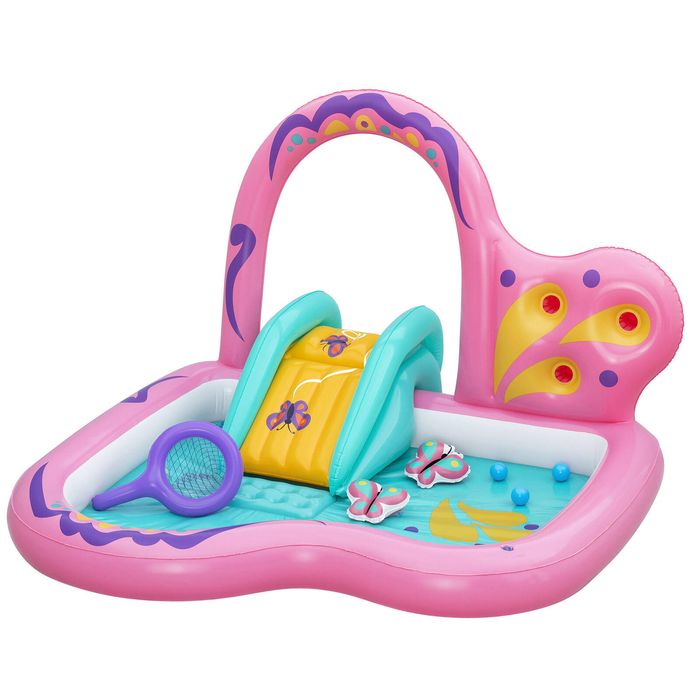 Bestway Inflatable Butterfly Kids Play Pool Center with Slide Sprinkler Balls 180cm Water Park Pink