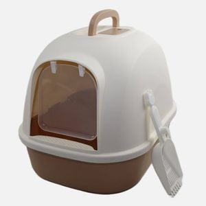 Yes4pets Portable Hooded Cat Toilet Litter Box Tray House With Handle And Scoop Brown