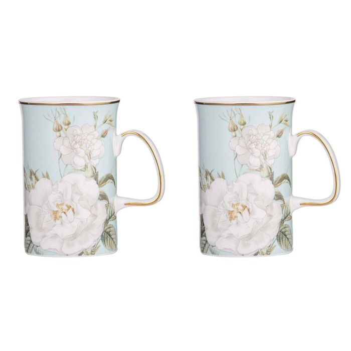 2pk Ashdene Elegant Rose Fine Bone China 11.5cm Coffee Mug - Mint