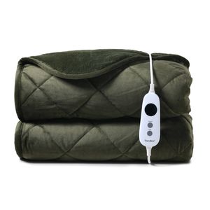 Dreamaker Haven Velvet Quilted Electric Heated Throw Blanket Olive 180x200cm | Overheat Protection & Auto-Off & Machine Washable