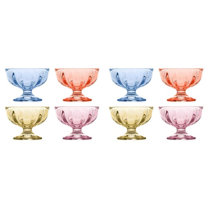 2x 4pc Porto Soda Lime Glass Dessert Icecream Cups 130ml Citron, Ruby, Sky, Rose