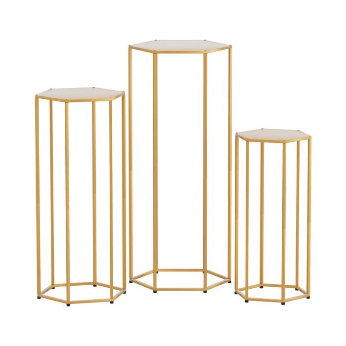 3pcs Wedding Backdrop Pedestal Stand Gold Metal Hexagon Wedding Frame Plinth Pillars Table
