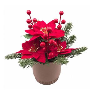 Un-Real 25cm Red Artificial Christmas Poinsettia Plant in Terracotta Pot