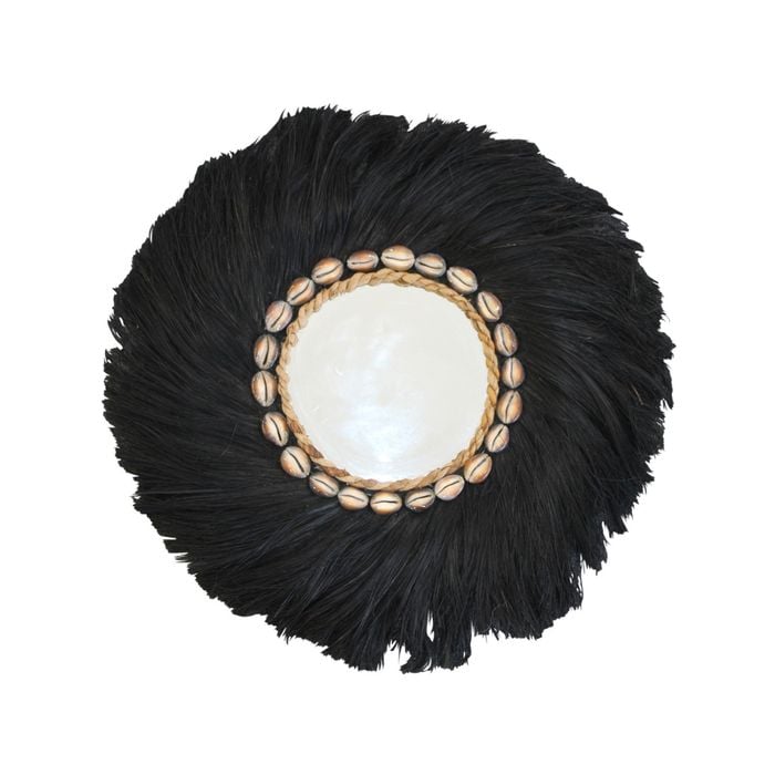 Banana Leaf Wall Mirror with Shells Black