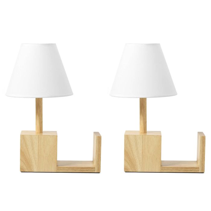 Sherwood Set of 2 Marie Wooden Bedside Table Lamp with Bookshelf