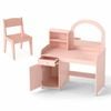 Costway Kids Makeup Vanity Table Study Desk w/2-Color LED Light Pink