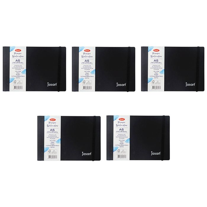 5x Jasart Voyager A5 Watercolour Journal W/ Band Writing Stationery 200gsm Black