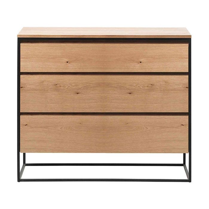 Modern Furniture RIVOLI 45x91cm Chest of 3 Drawers - Natural Oak / Black