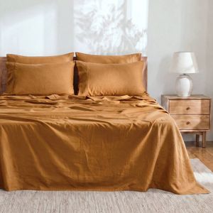 Dreamaker Linen Cotton Sheet Set Rust - Queen Bed