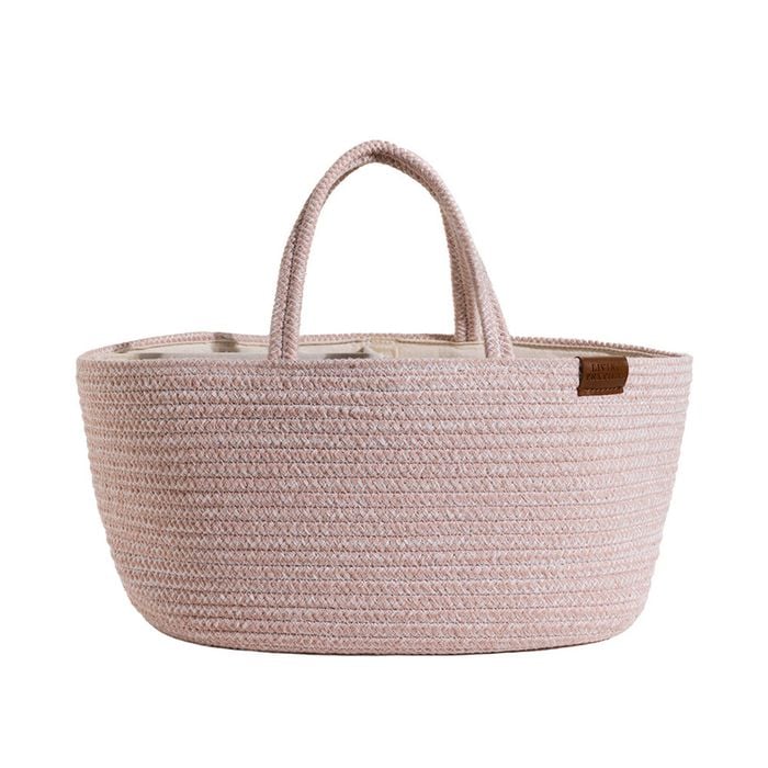 Living Textiles Cotton Rope Storage Caddy With Divider - Pink