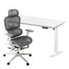 Oikiture Office Sit-stand Desk and Ergonomic Chair Set Grey & White