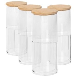 Harbour Housewares Reusable Plastic Stacking Bathroom Canisters with Bamboo Lid - Pack of 4
