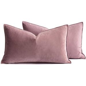 Catzon 2 Pcs Decorative Velvet Throw Pillow Covers Soild for Home Car 30X50cm-Rubber Red