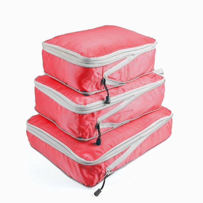 Catzon 3 Set Expandable Compression Packing Cubes for Travel-Red