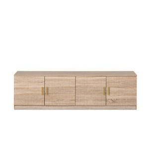 European Cabinetry Natural Oak Fluted Oval Brass Bucharest TV Unit