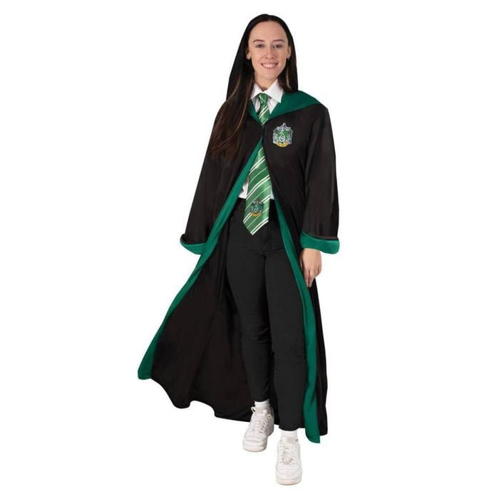 Slytherin Robe for Adults Hooded Cloak with House Crest Cosplay Halloween Costume, Standard