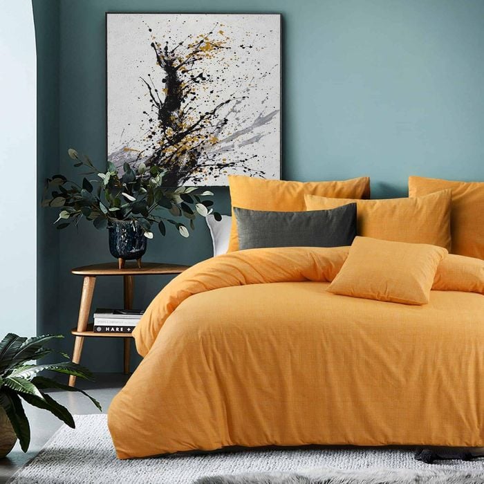 100% Cotton Double Quilt Cover Set - Textured Print - Raw Amber - Yellow