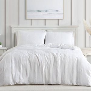 Ardor Shiloh Sutle Check Textured Quilt Duvet Cover Set Single White