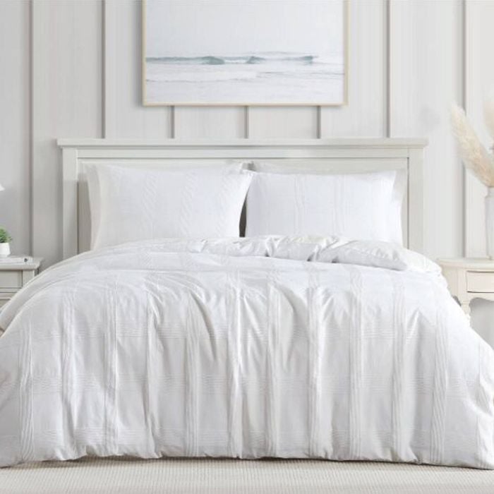 Ardor Shiloh Sutle Check Textured Quilt Duvet Cover Set Single White