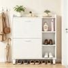 Ufurniture Shoe Cabinet 80cm Shoe Storage Cupboard w/ 2 Flip Drawers Wooden Shoe Display Shelf Rack White