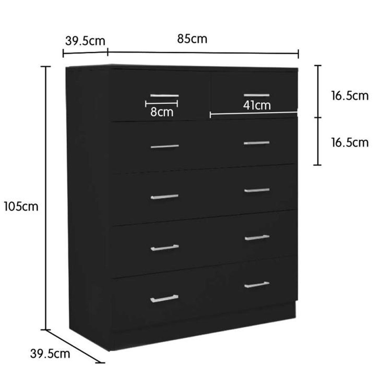 Sarantino 85 x 39.5 x 105cm Black Tallboy Dresser 6 Chest of Drawers Cabinet Bunnings Australia