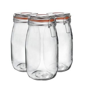 Argon Tableware Glass Storage Jars - 1.5l/50.7oz - Set Of 3 - 4 Colour Seals Airtight Kitchen Storage Container Preserving Jar