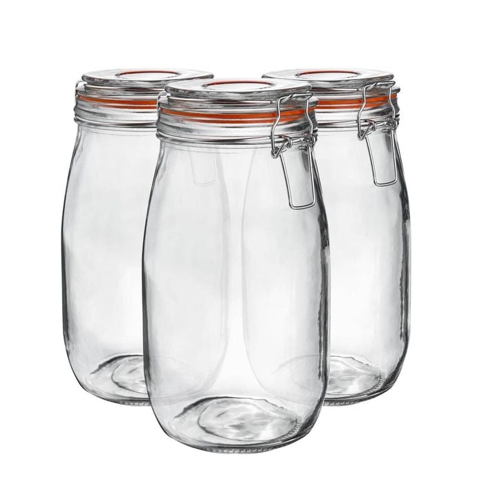 Argon Tableware Glass Storage Jars - 1.5l/50.7oz - Set Of 3 - 4 Colour Seals Airtight Kitchen Storage Container Preserving Jar