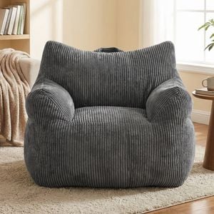 Advwin Bean Bag Chair w/ Armrest Corduroy Lazy Floor Sofa Lounge Seat Grey