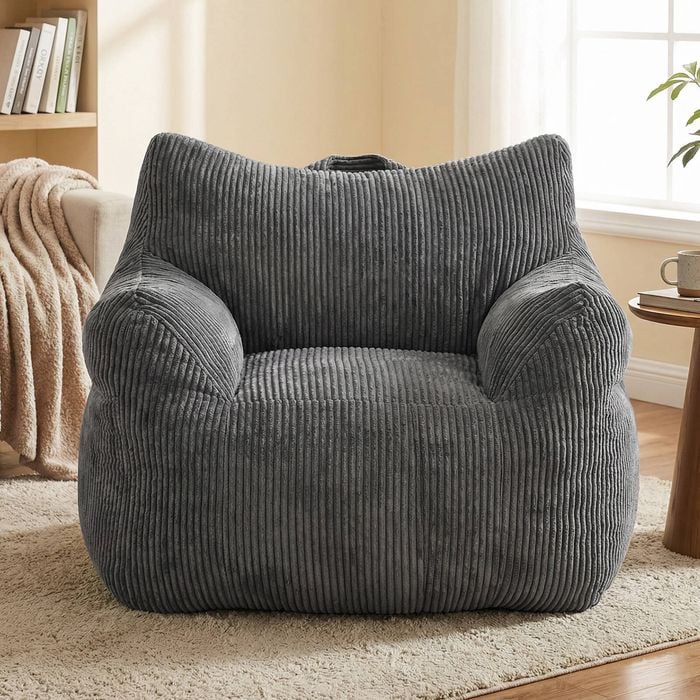 Advwin Bean Bag Chair w/ Armrest Corduroy Lazy Floor Sofa Lounge Seat Grey