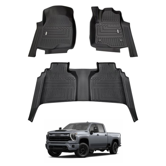 AUSGO Car Floor Mats for Chevrolet Silverado HD T1 Series 2021-Onwards All-Weather Floor Liners