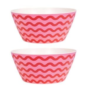 2PK Splosh Summer Waves Bamboo Melamine Salad Serving Bowl 24cm Round Pink