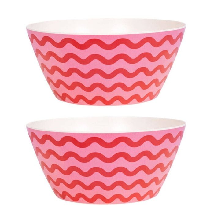 2PK Splosh Summer Waves Bamboo Melamine Salad Serving Bowl 24cm Round Pink