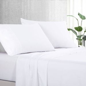 Luxton Pure Soft Plain Color 1000TC Bed Sheet Set (White, King Single)