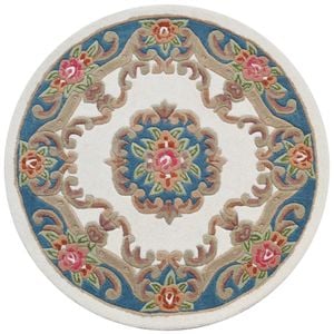 Traditional Handmade Wool Rug-Avolon-Ivory/Blue-120X120cm