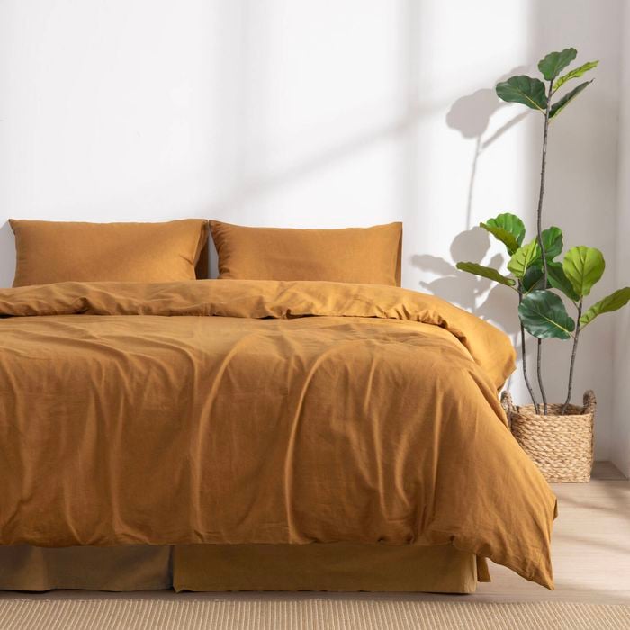 Dreamaker Linen Cotton Quilt Cover Set Rust - Double Bed