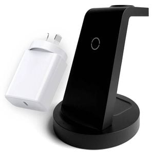 3-in-1 Wireless Charging Station for Apple CW350 Black with 20W USB-C Power Adapter