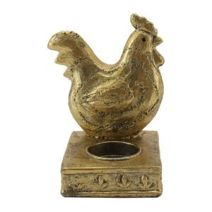 Willow & Silk Resin 14cm Antique Gold Rooster Tealight Candle Holder