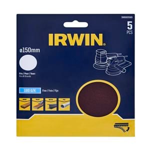 IRWIN 150mm 180 Grit No Holes Quick Fit Random Orbital Sanding Discs - 5 Pack