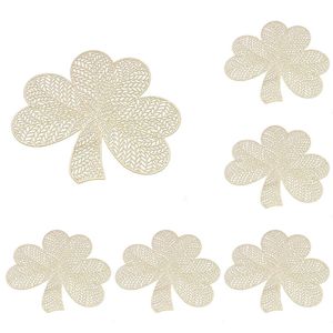 Catzon 6 Pcs Placemats Shamrock Pvc Hollowed-out-gold