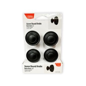 Taskmaster 34mm Matte Black Round Cabinet Knobs - 4 Pack