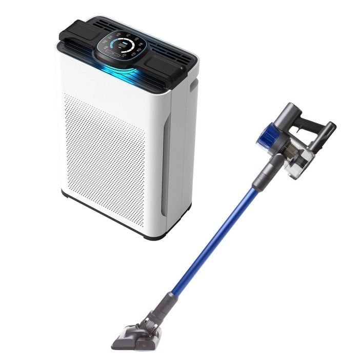 Mygenie Appliance Set: Pure Max Carbon Air Purifier & H20 Pro Vacuum White, Blue