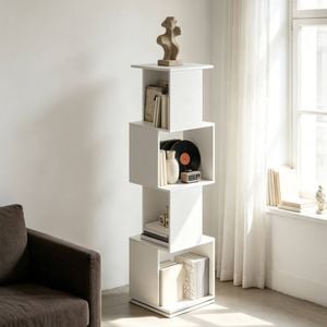 Ufurniture Rotating Bookshelf 4-Tier Wooden Bookcase Corner Standing Display Shelf Organizer CD Storage Rack White