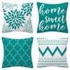 Set of 4 Luxton Abstract Home Lover Square Cushion Covers (Turquoise Green)