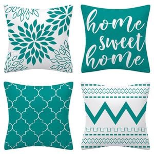 Set of 4 Luxton Abstract Home Lover Square Cushion Covers (Turquoise Green)