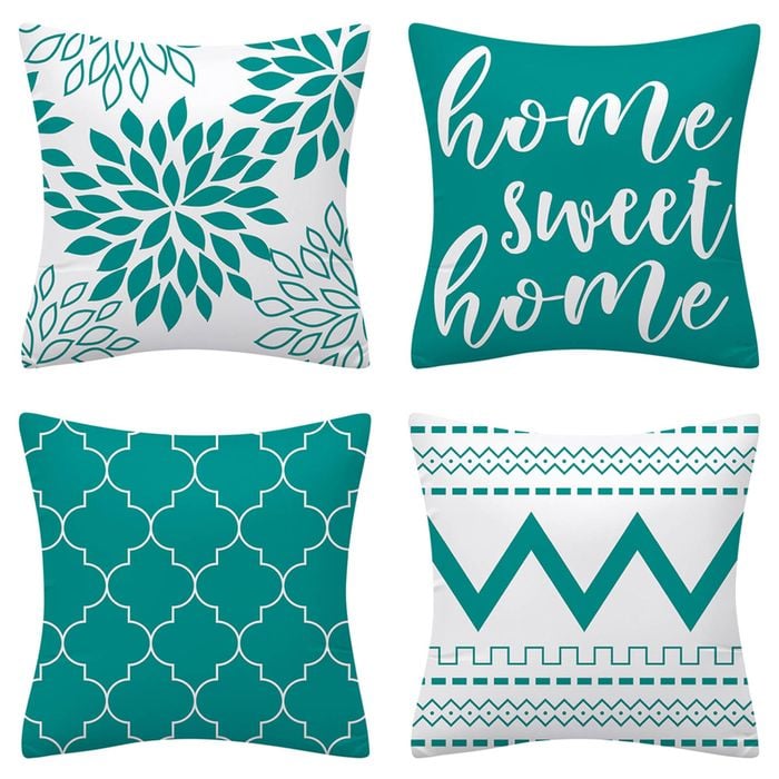Set of 4 Luxton Abstract Home Lover Square Cushion Covers (Turquoise Green)