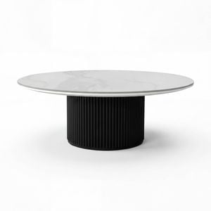 Valen 110cm Flute Round Coffee Table Ceramic Stone Top Black
