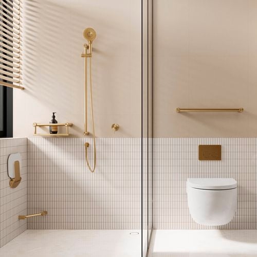 The Mecca Care Bathroom in Brushed Gold combines accessibility with modern elegance, offering a stylish upgrade to traditional DDA-compliant fixtures.
